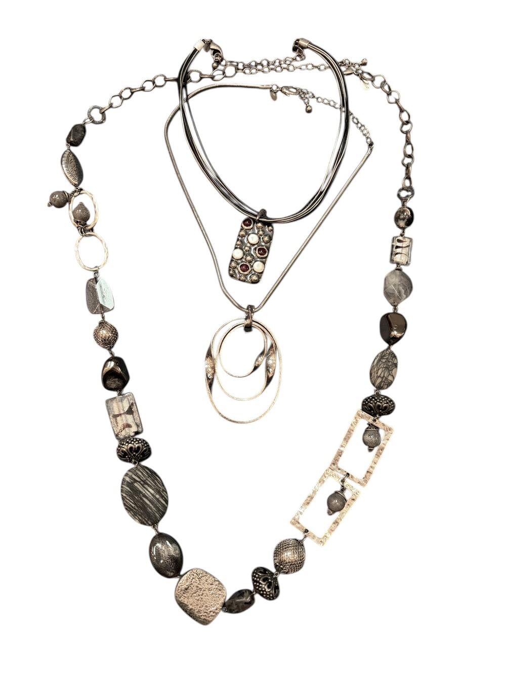 Statement Necklace Bundle – Silver + Mixed Materials | 3 Pieces